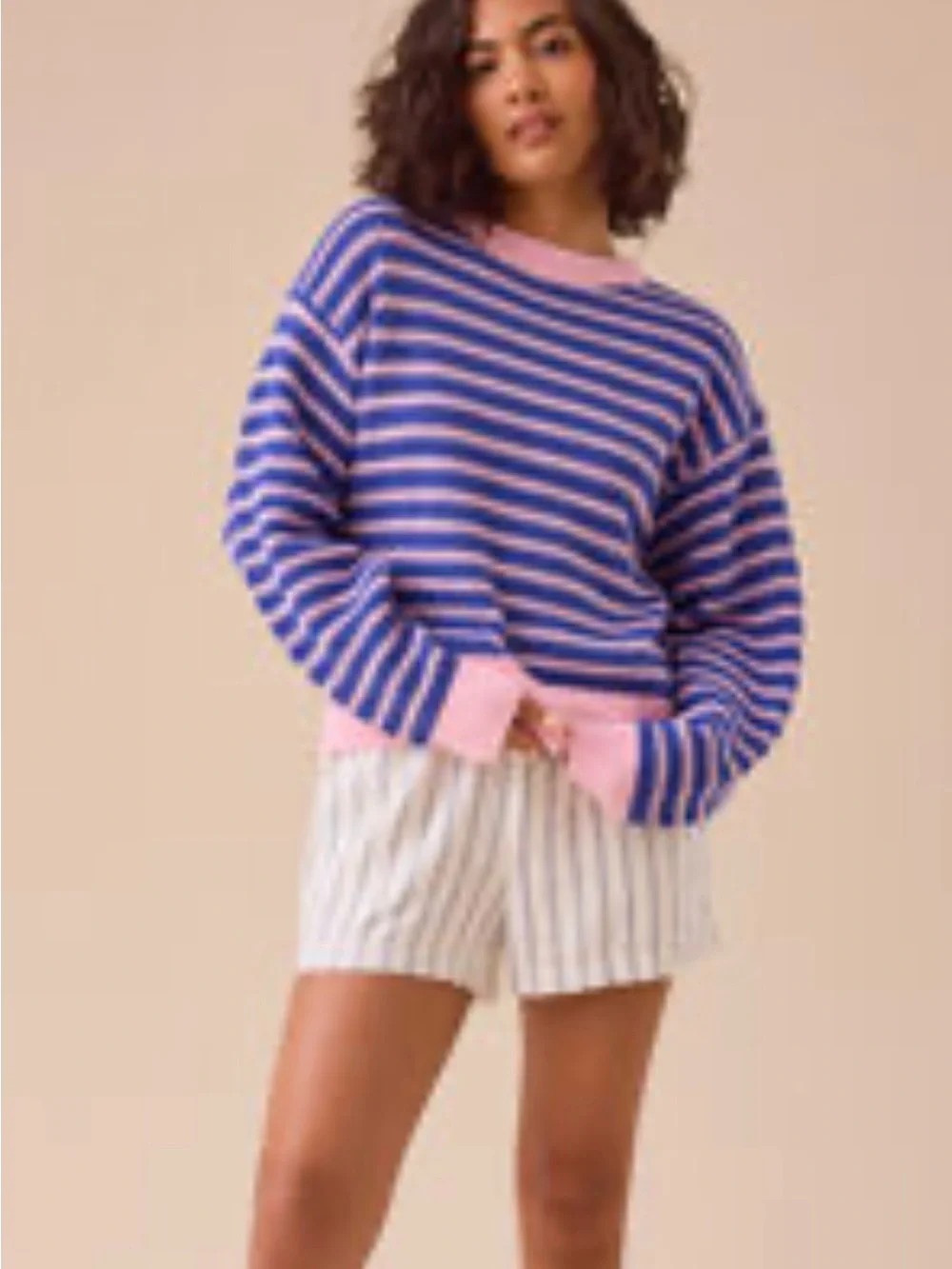 Altar’d Stated Brand New Striped Purple and Pink Crewneck Sweater